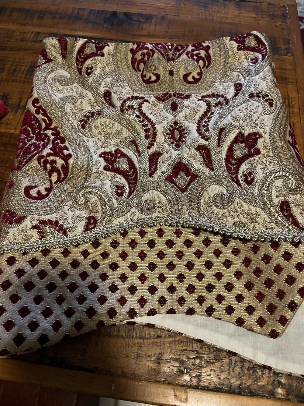 Red and Gold Damask windows valance